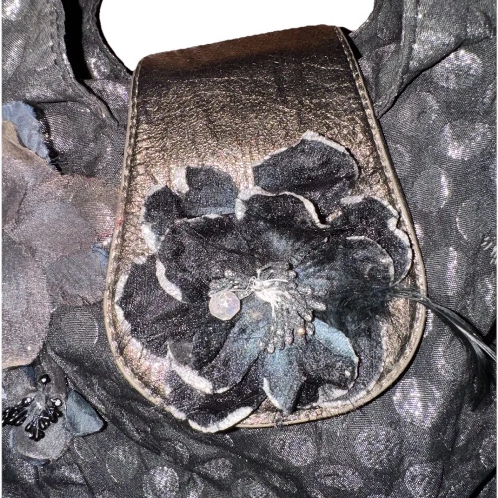 Hananel Black Floral Applique Hobo Shoulder Bag - Women